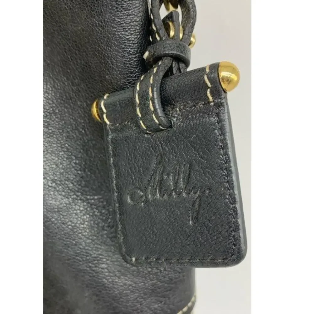 MILLY BLACK LEATHER SHOULDER CARRYALL BAG